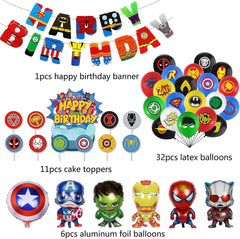 Avengers Birthday Decoration,Superhero Birthday Party Supplies,Marvel Birthday Banner,Superhero Balloons,Spiderman Toppers Cake Toppers,6 Pcs Avengers Large Foil Balloons for Kid'S Boy Girls