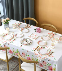 Floral Paper Plates and Napkins Party Supplies - Serves 16 - Flower Plates Floral Cups Knifes Forks Baby Shower Decorations for Girl Pink and Gold Bridal Shower Tea Party Birthday