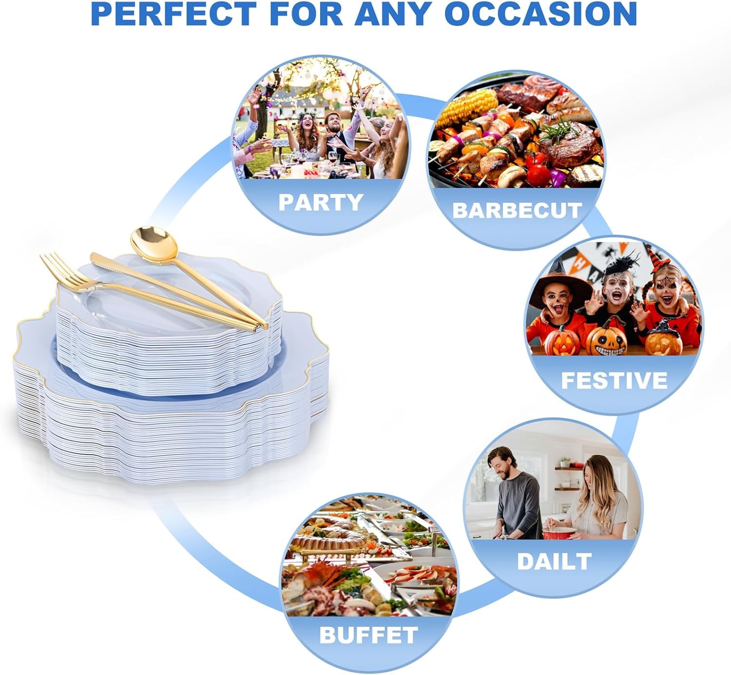 175Pcs Blue Plastic Plates - Heavy Duty Baby Blue Plates Disposable - 25Guests Plastic Dinnerware Ideal for Parties/Wedding/Baby Shower