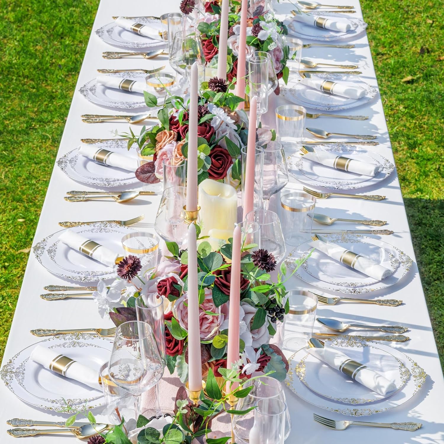 350PCS Gold Plastic Plates - Gold Plastic Dinnerware Sets for 50 Guests - 100 Disposable Plates, 150 Silverware, 50 Cups, 50 Napkins for Wedding & Party & Father'S Day