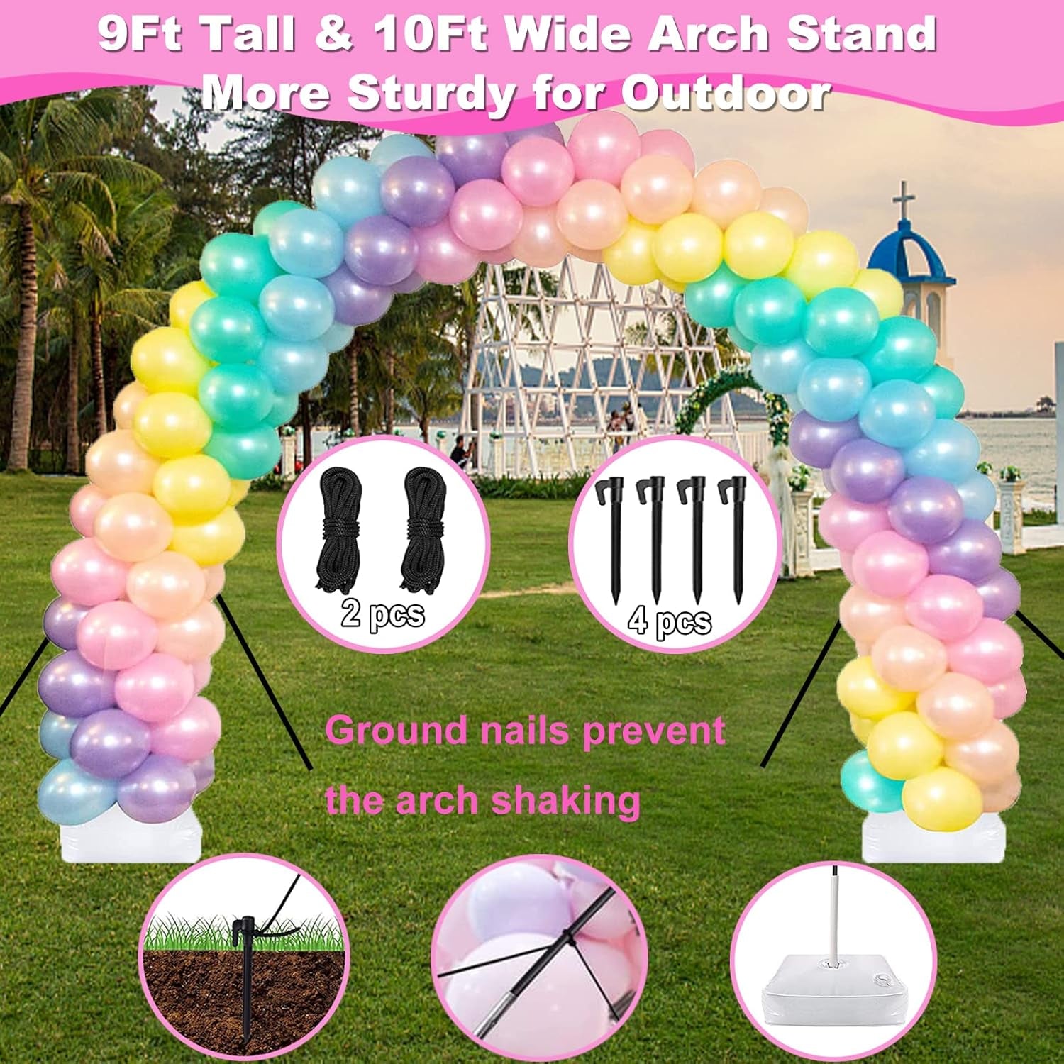 Balloon Arch Kit and Balloon Pump Electric, 10Ft Wide Adjustable Balloon Arch Stand with 100Balloons 