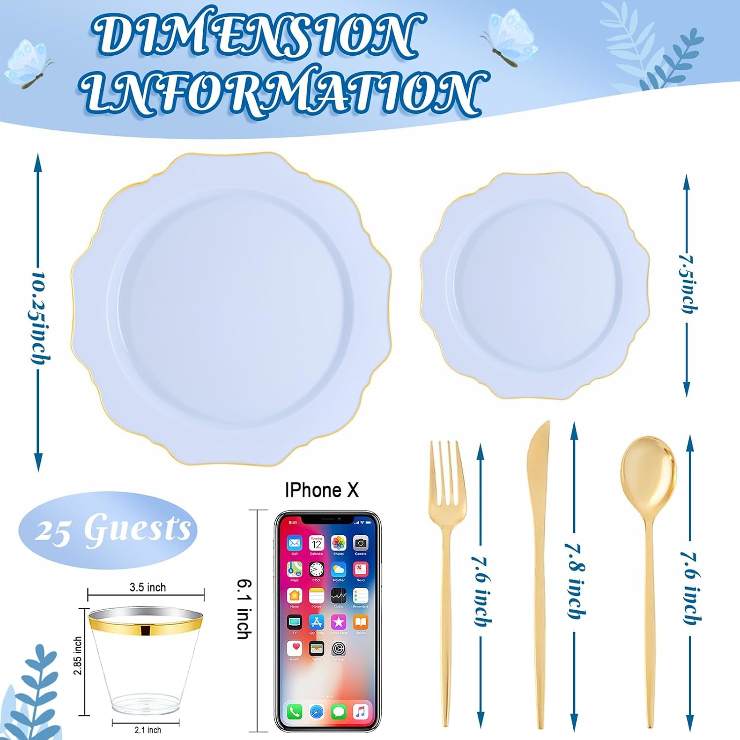 175Pcs Blue Plastic Plates - Heavy Duty Baby Blue Plates Disposable - 25Guests Plastic Dinnerware Ideal for Parties/Wedding/Baby Shower