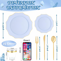 175Pcs Blue Plastic Plates - Heavy Duty Baby Blue Plates Disposable - 25Guests Plastic Dinnerware Ideal for Parties/Wedding/Baby Shower