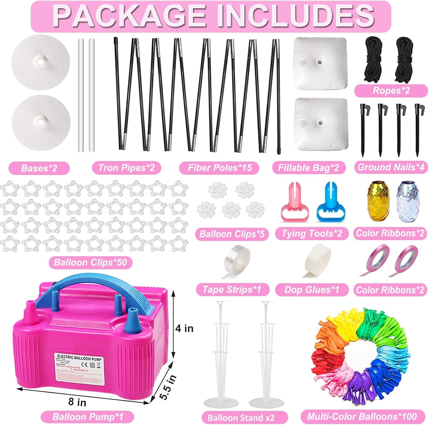 Balloon Arch Kit and Balloon Pump Electric, 10Ft Wide Adjustable Balloon Arch Stand with 100Balloons 