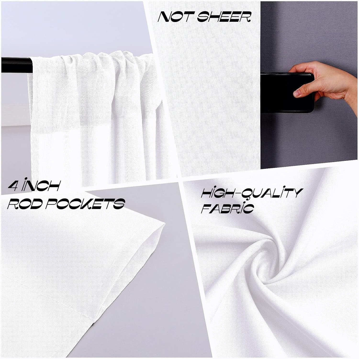 White Curtains Backdrop for Wedding Parties, Photo Backdrop Curtains for Wedding Decorations Birthday, Wrinkle Free Polyester 5Ft X 10Ft Fabric Drape 2 Panels with Rod Pockets