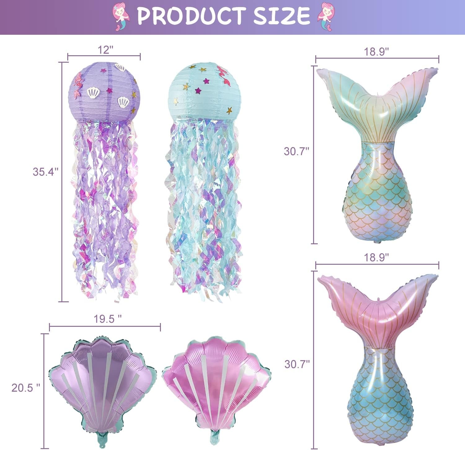 Mermaid Birthday Party Decorations Supplies Banner Tassel Garland Bubble Garland Hanging Jelly Fish Paper Lanterns Balloons Cake Topper Mermaid Happy Birthday Decorations for Kids Girls Women