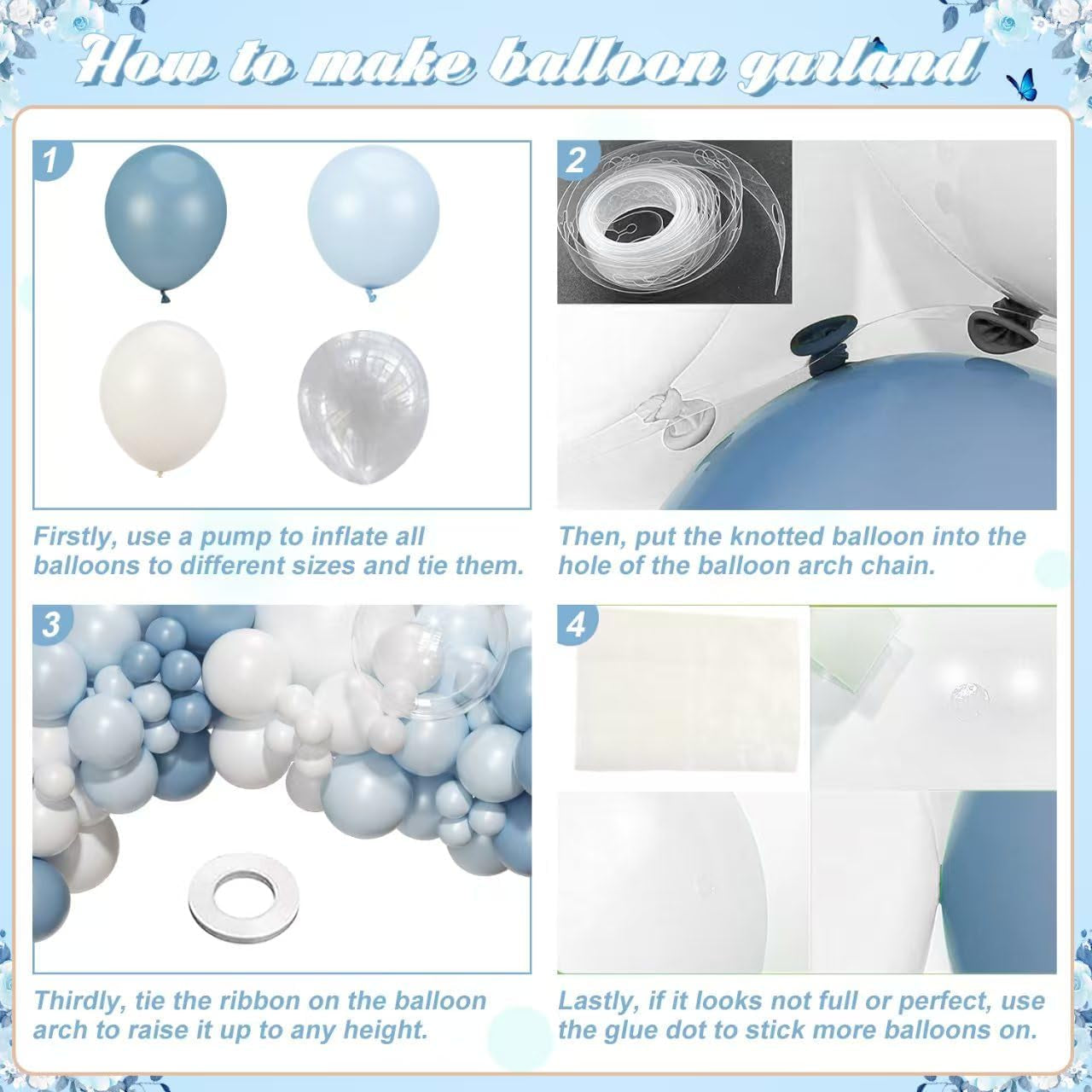 Dusty Balloon Arch Kit 126 Pcs Light Blue and White Arch Garland Kit 