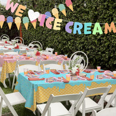 Ice Cream Party Supplies: 2-Pack Ice Cream Birthday Party Decorations,Disposable Plastic Tablecloth, Ideal Table Cover for Kids & Girls Birthday, Baby Shower & Themed Parties, 54 X 108 Inch