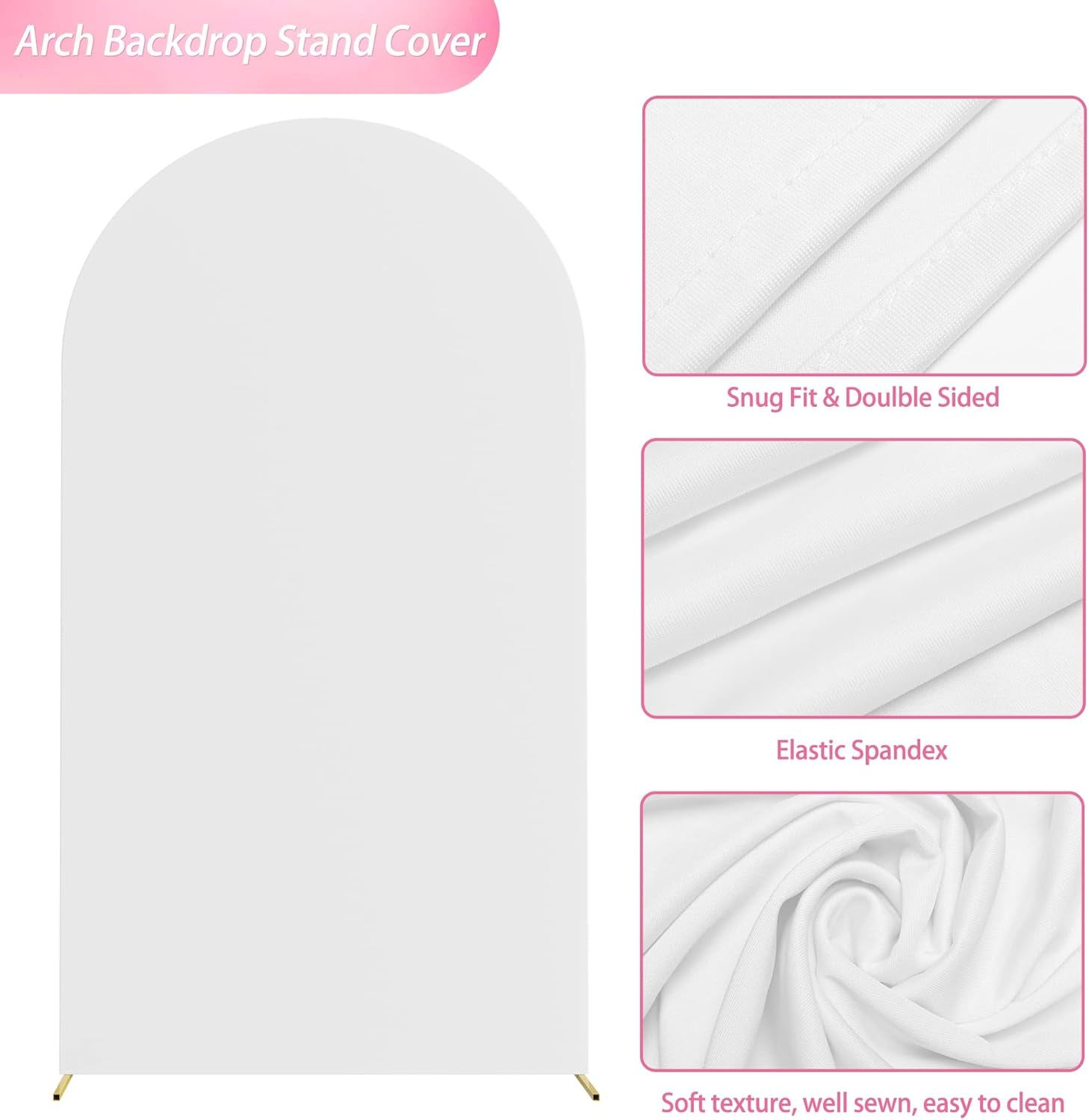 7.2FT Wedding Arch Cover Spandex Fitted Wedding Arch Stand Covers round Top Chiara Arch Backdrop Cover for Birthday Party Ceremony Banquet Decoration White (Cover 2.2M- White-A)