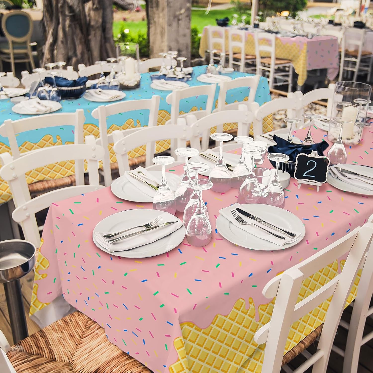 Ice Cream Party Supplies: 2-Pack Ice Cream Birthday Party Decorations,Disposable Plastic Tablecloth, Ideal Table Cover for Kids & Girls Birthday, Baby Shower & Themed Parties, 54 X 108 Inch