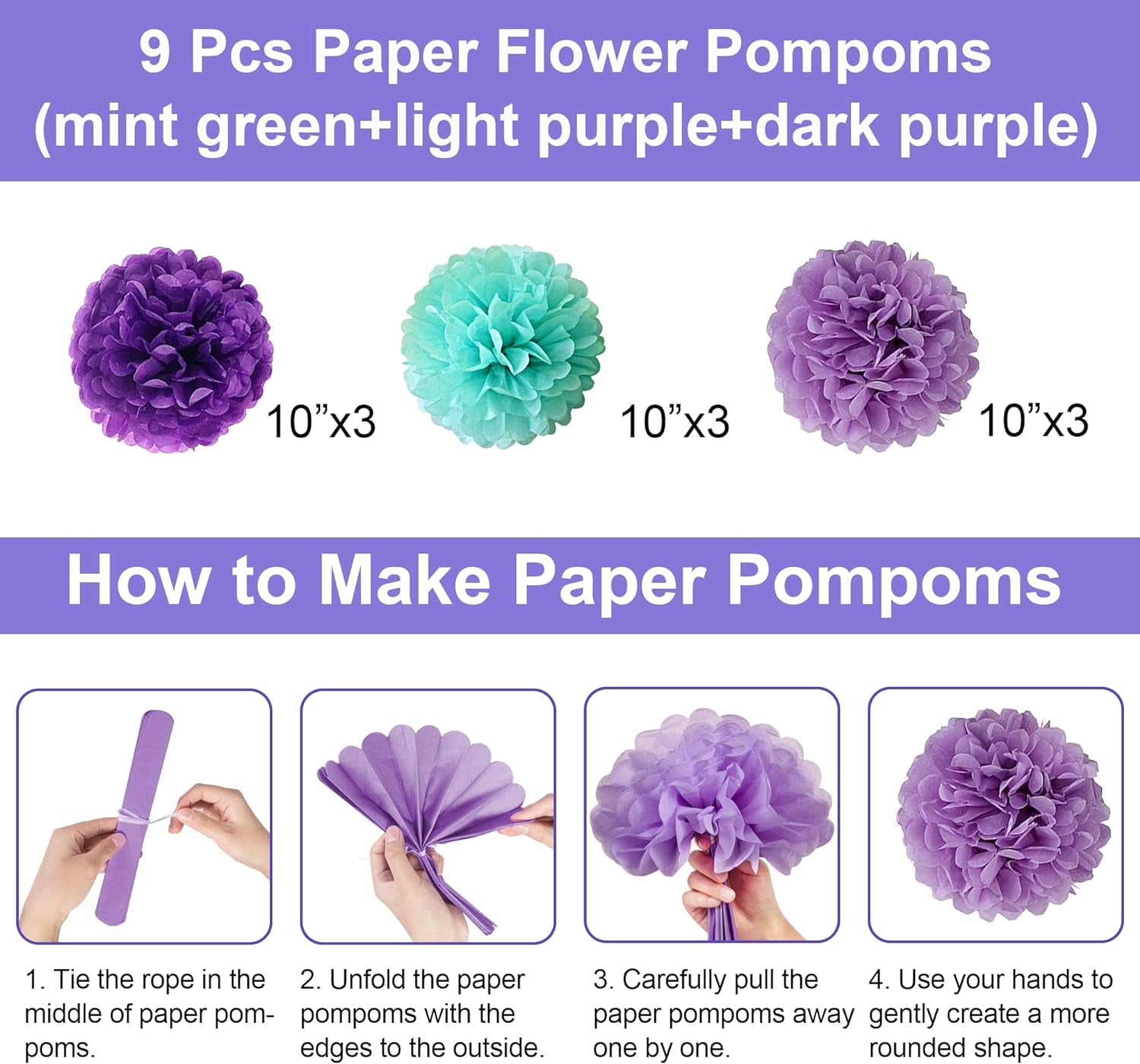 Mermaid Birthday Party Decorations for Girls Women, Happy Birthday Banner Purple Mint Green Confetti Balloons Dots Garland Pompoms Swirls for Party Baby Shower Decorations