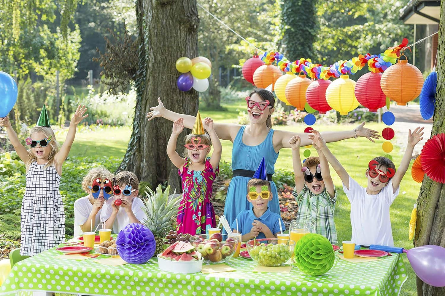Luau Party Sunglasses - Set of 9 Pairs of Humorous Hawaiian Glasses, Tropical Costume Accessories, Fun Summer Kids' Party Favors, Beach-Themed Party Decoration Supplies