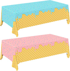 Ice Cream Party Supplies: 2-Pack Ice Cream Birthday Party Decorations,Disposable Plastic Tablecloth, Ideal Table Cover for Kids & Girls Birthday, Baby Shower & Themed Parties, 54 X 108 Inch