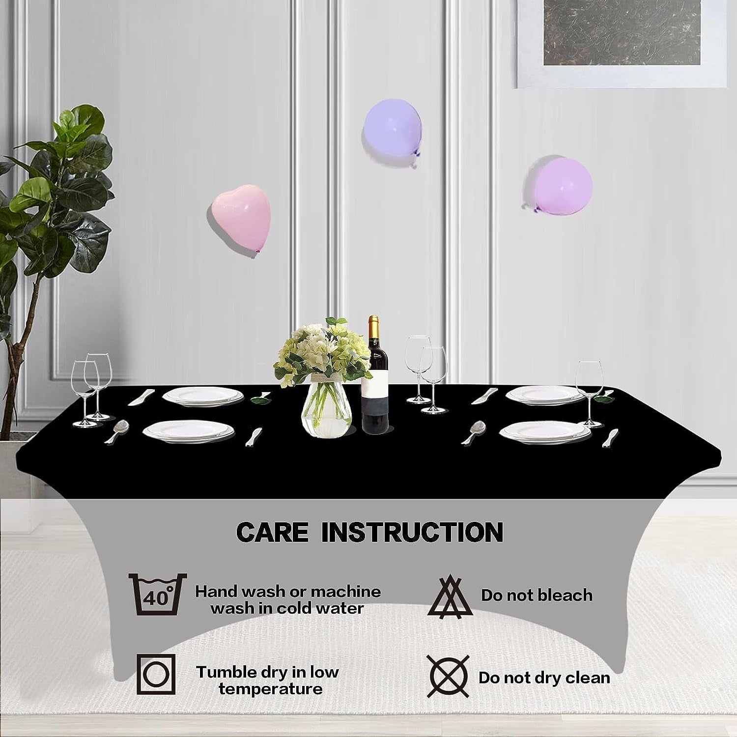 2 Pack 6FT Table Cloth for Rectangular Fitted Events Stretch Black Table Covers Washable Spandex Tablecloth Protector for Party, Wedding, Cocktail, Banquet, Festival