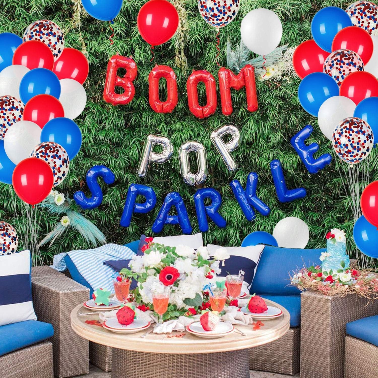 80Pcs Red White and Blue Latex Balloons with Confetti Balloons for 4Th of July Decorations Independence Day Patriotic Anniversary