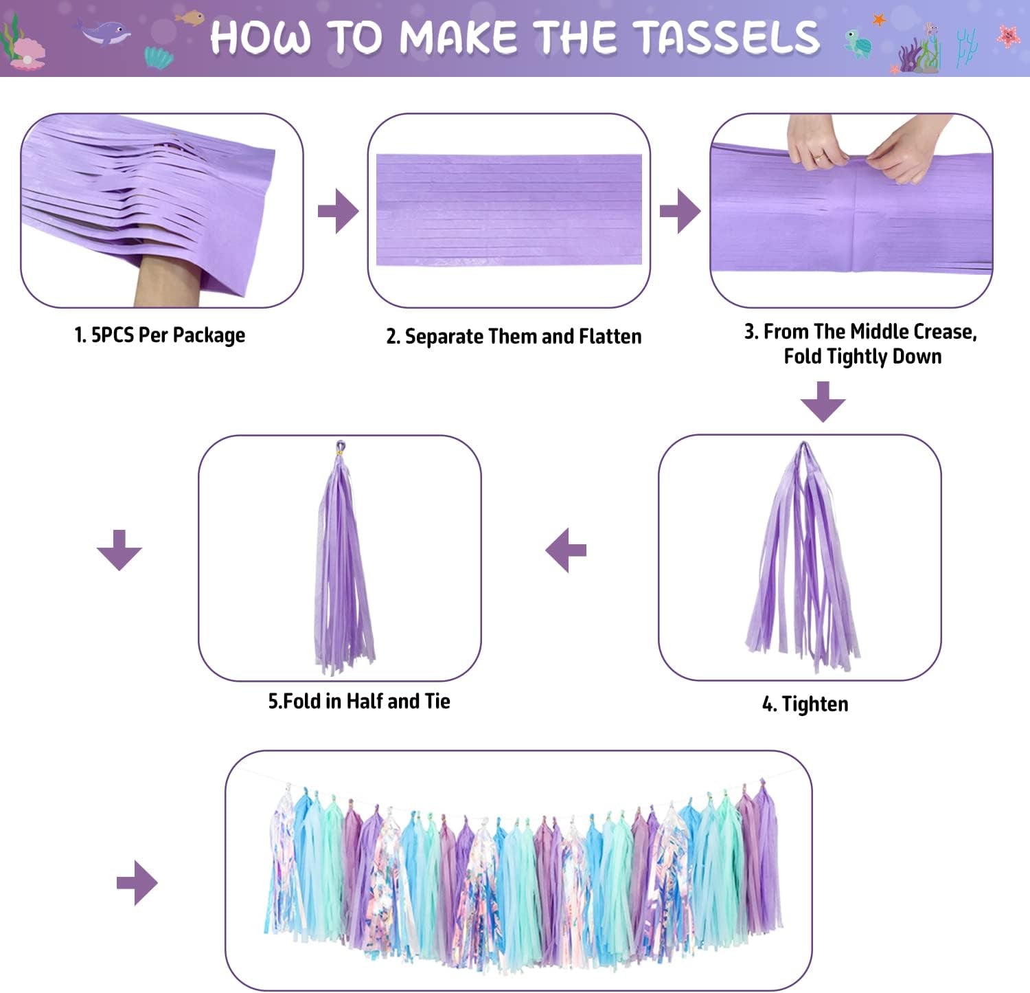 Mermaid Birthday Party Decorations Supplies Banner Tassel Garland Bubble Garland Hanging Jelly Fish Paper Lanterns Balloons Cake Topper Mermaid Happy Birthday Decorations for Kids Girls Women