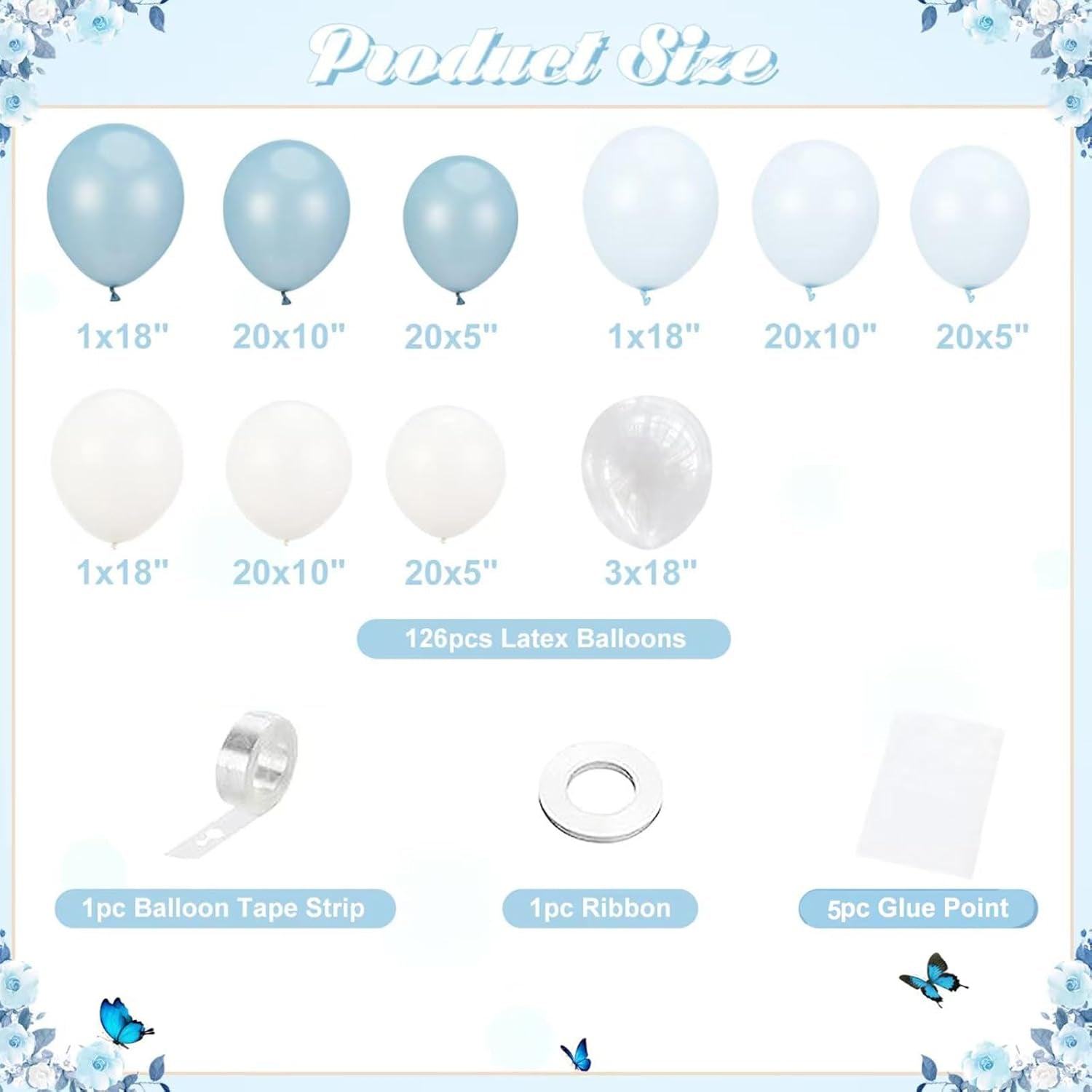 Dusty Balloon Arch Kit 126 Pcs Light Blue and White Arch Garland Kit 