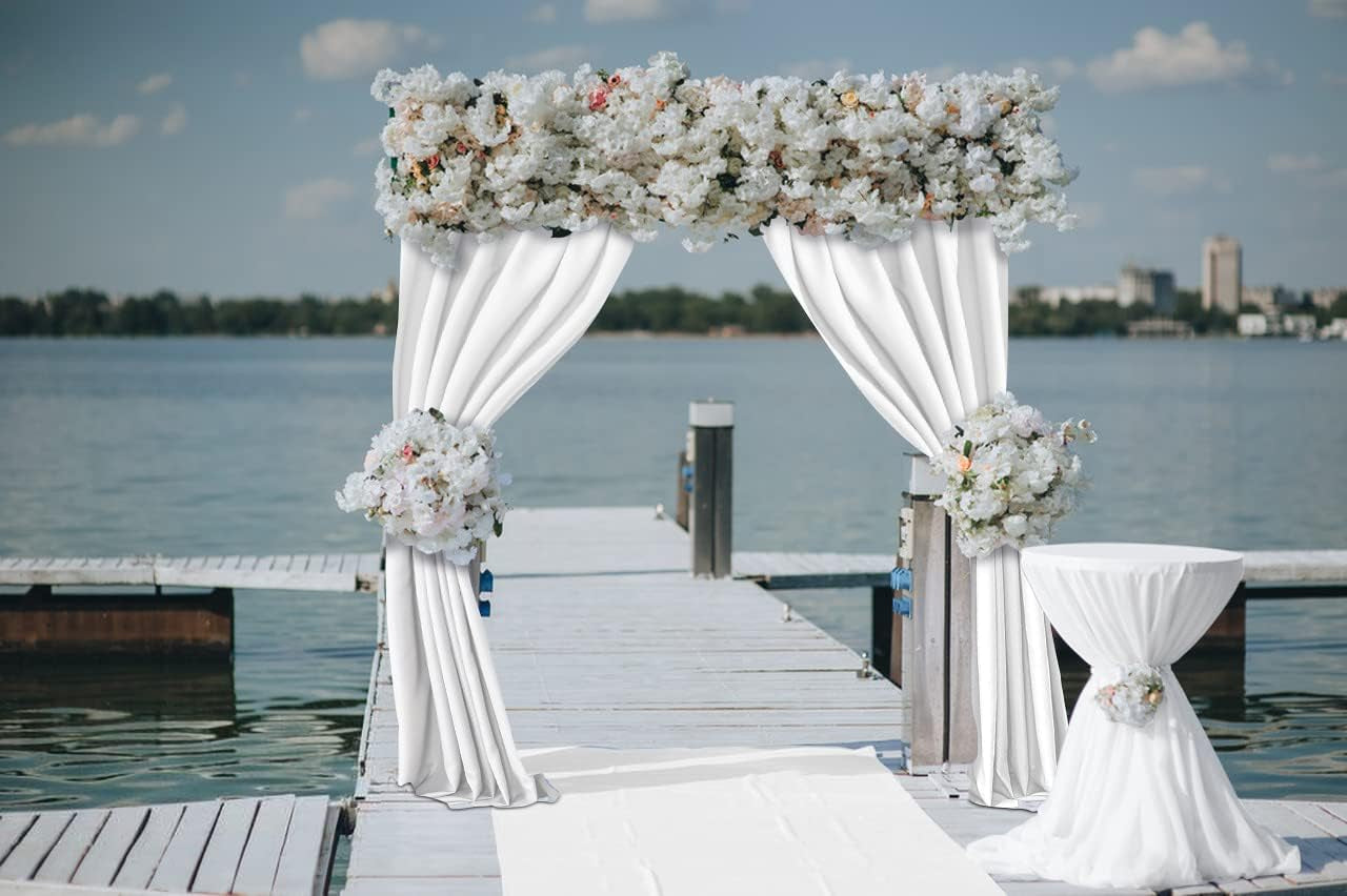 White Curtains Backdrop for Wedding Parties, Photo Backdrop Curtains for Wedding Decorations Birthday, Wrinkle Free Polyester 5Ft X 10Ft Fabric Drape 2 Panels with Rod Pockets