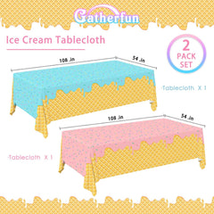 Ice Cream Party Supplies: 2-Pack Ice Cream Birthday Party Decorations,Disposable Plastic Tablecloth, Ideal Table Cover for Kids & Girls Birthday, Baby Shower & Themed Parties, 54 X 108 Inch