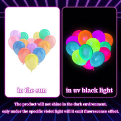 100 Pcs UV Neon Balloons ,Neon Glow Party Balloons UV Black Light Balloons Glow in the Dark for Birthday Decorations Wedding Glow Party Supplies Blacklight Reactive Fluorescent Balloons