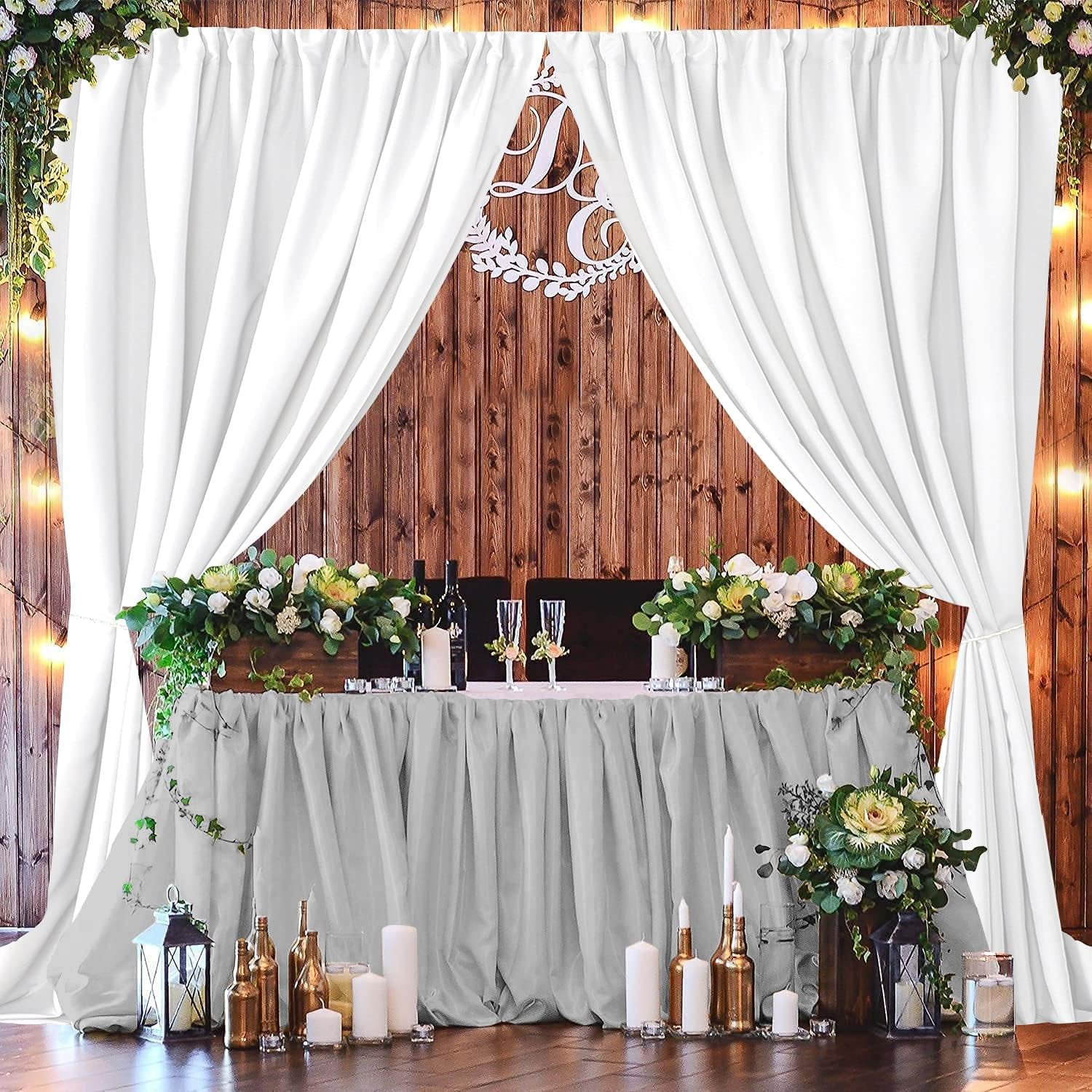 White Curtains Backdrop for Wedding Parties, Photo Backdrop Curtains for Wedding Decorations Birthday, Wrinkle Free Polyester 5Ft X 10Ft Fabric Drape 2 Panels with Rod Pockets