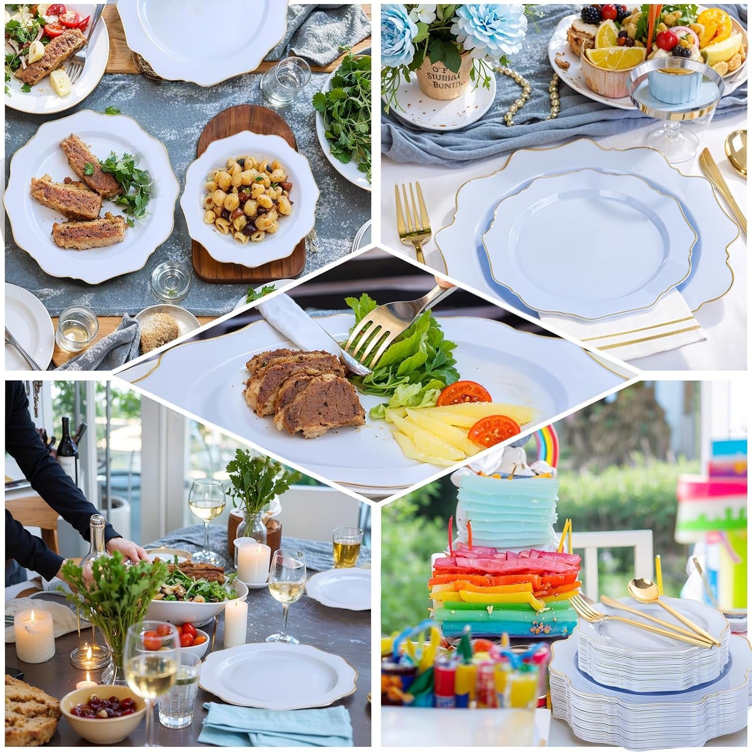 175Pcs Blue Plastic Plates - Heavy Duty Baby Blue Plates Disposable - 25Guests Plastic Dinnerware Ideal for Parties/Wedding/Baby Shower