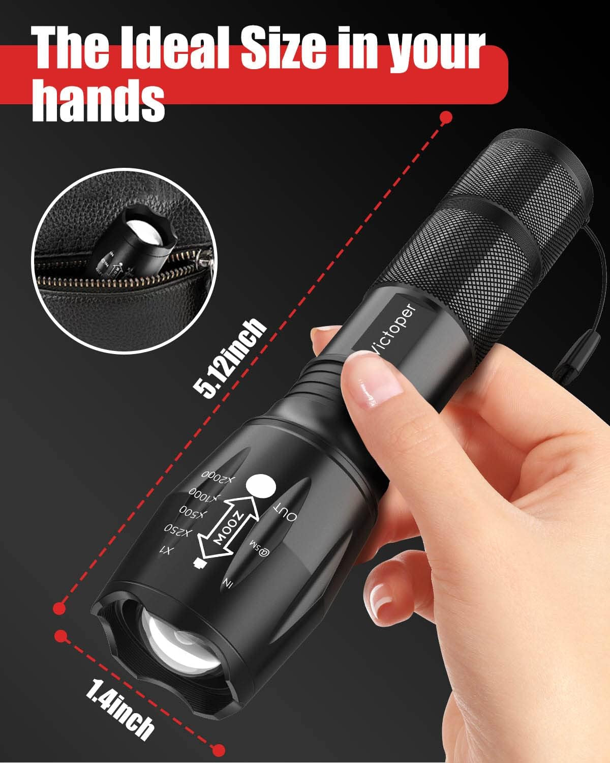 LED Flashlight 2 Pack, Bright Tactical Torch High Lumens with 5 Modes, Waterproof Zoomable Flash Light for Outdoor, Gifts for Father'S Day Camping Essentials Gear