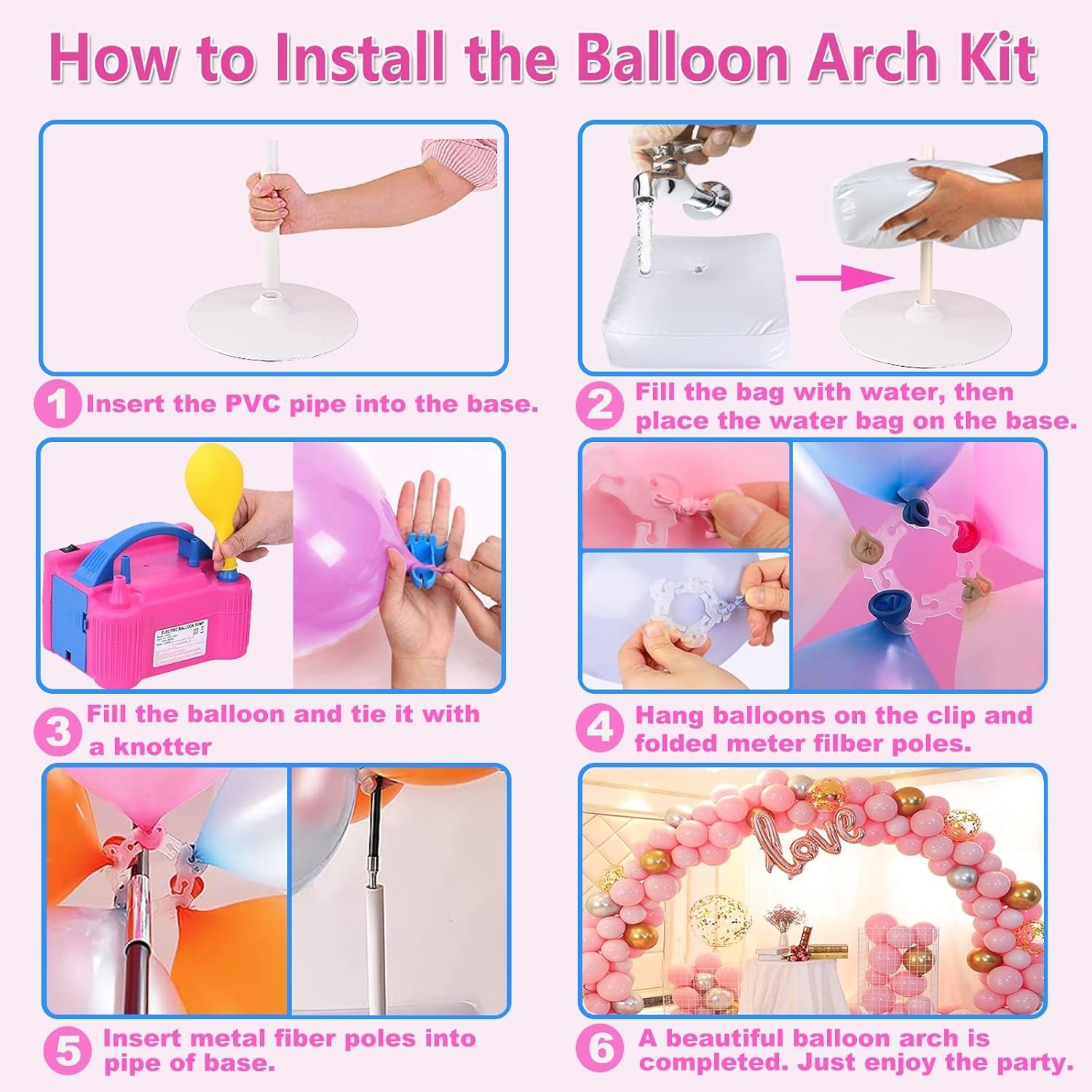 Balloon Arch Kit and Balloon Pump Electric, 10Ft Wide Adjustable Balloon Arch Stand with 100Balloons 